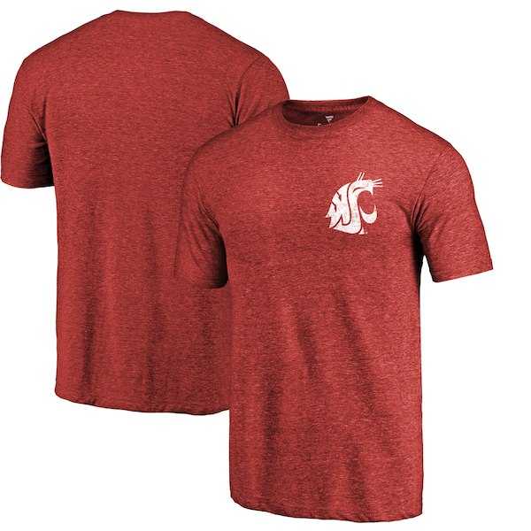 Washington State Cougars Fanatics Branded Cardinal Heather Left Chest Distressed Logo Tri Blend T-Shirt