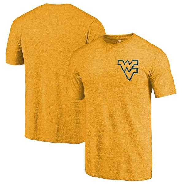 West Virginia Mountaineers Fanatics Branded Gold Primary Logo Left Chest Distressed Tri Blend T-Shirt