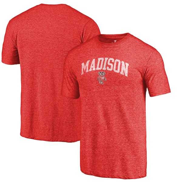Wisconsin Badgers Fanatics Branded Heathered Red Hometown Arched City Tri Blend T-Shirt