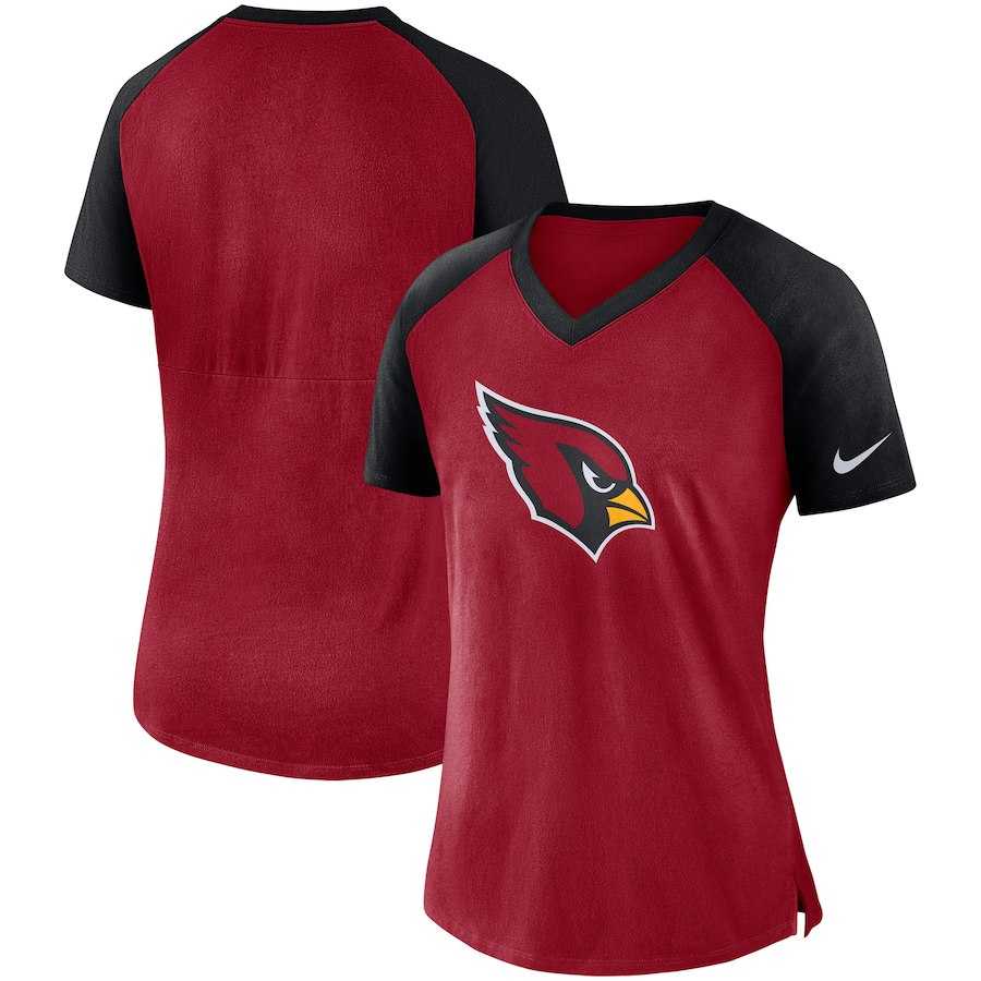 Women Arizona Cardinals Nike Top V Neck T-Shirt Cardinal Black