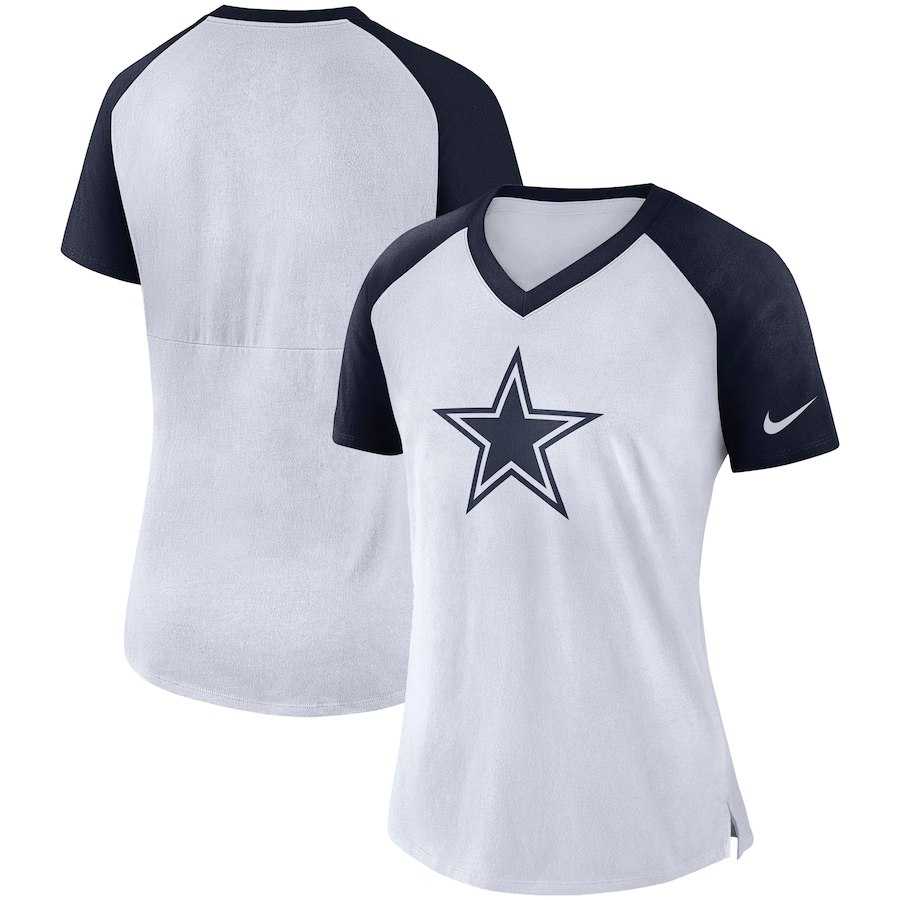 Women Dallas Cowboys Nike Top V Neck T-Shirt White Navy