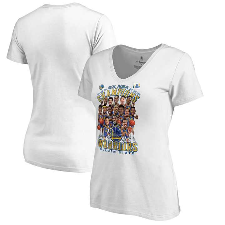 Women Golden State Warriors Fanatics Branded 2018 NBA Finals Champions Caricature T-Shirt White