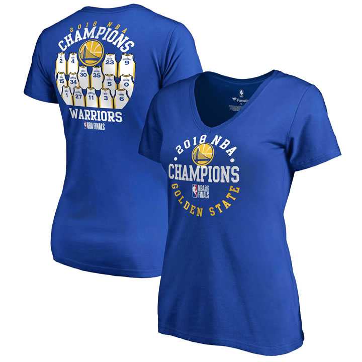 Women Golden State Warriors Fanatics Branded 2018 NBA Finals Champions Elevate the Game Jersey Roster T-Shirt Royal