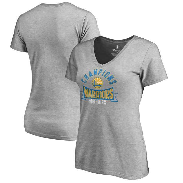Women Golden State Warriors Fanatics Branded 2018 NBA Finals Champions One Commitment Plus Size V Neck T-Shirt Heather Gray