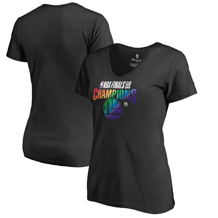 Women Golden State Warriors Fanatics Branded 2018 NBA Finals Champions Team Pride V Neck T-Shirt Black