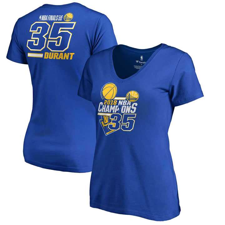 Women Golden State Warriors Kevin Durant Fanatics Branded 2018 NBA Finals Champions Name and Number V Neck T-Shirt Royal