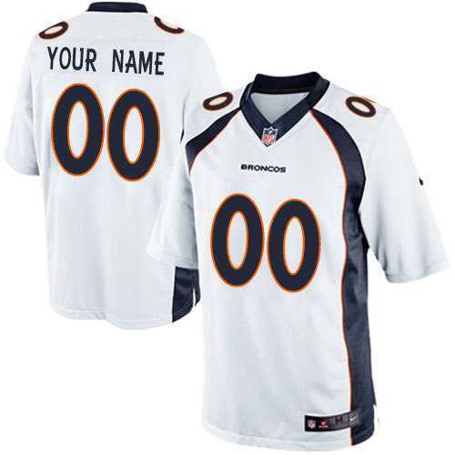 Customized Men Denver Broncos White Team Color Nike Game Stitched Jersey