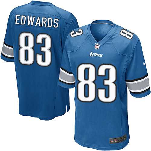 Nike Men & Women & Youth Lions #83 Edwards Blue Team Color Game Jersey