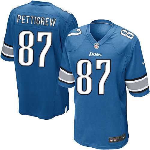 Nike Men & Women & Youth Lions #87 Pettigrew Blue Team Color Game Jersey