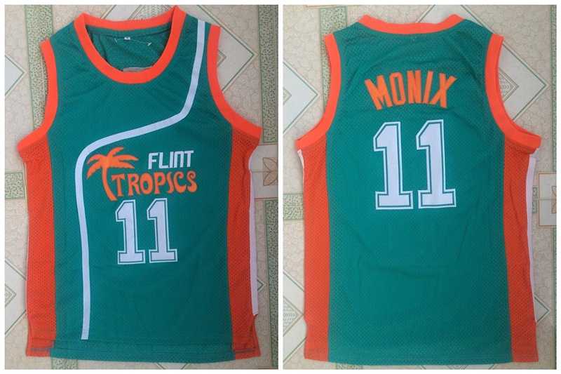 Flint Tropics 11 Ed Monix Green Semi Pro Movie Stitched Basketball Jersey