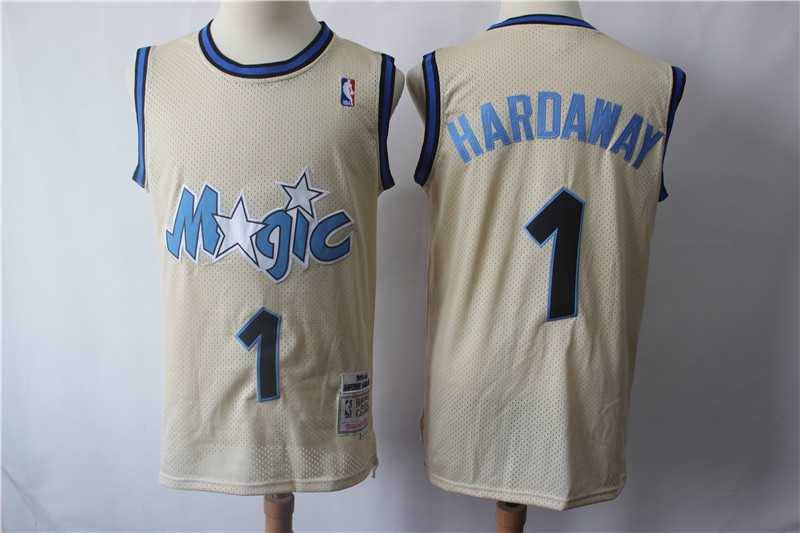 Magic 1 Penny Hardaway Cream Hardwood Classics Stitched NBA Jersey