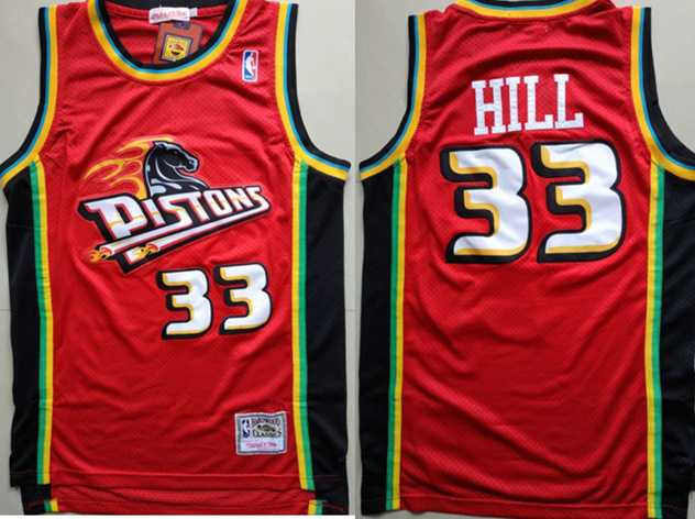 Pistons 33 Grant Hill Red Hardwood Classics Stitched NBA Jersey