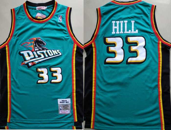 Pistons 33 Grant Hill Teal 1998 99 Hardwood Classics Stitched NBA Jersey