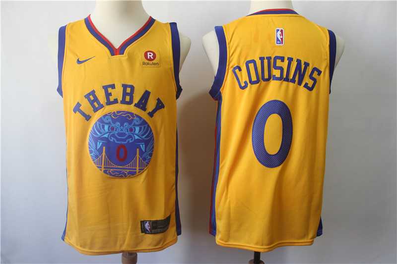 Warriors 0 DeMarcus Cousins Gold City Edition Nike Swingman Stitched NBA Jersey