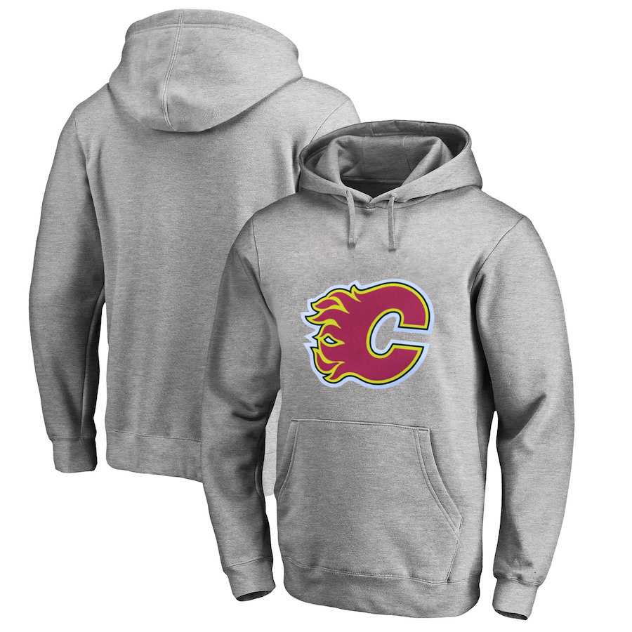 Calgary Flames Gray All Stitched Pullover Hoodie