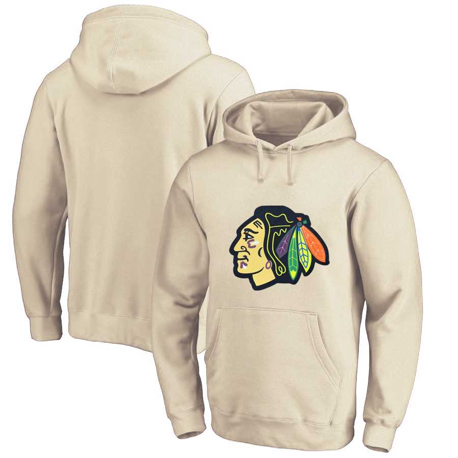 Men's Customized Chicago Blackhawks Cream All Stitched Pullover Hoodie