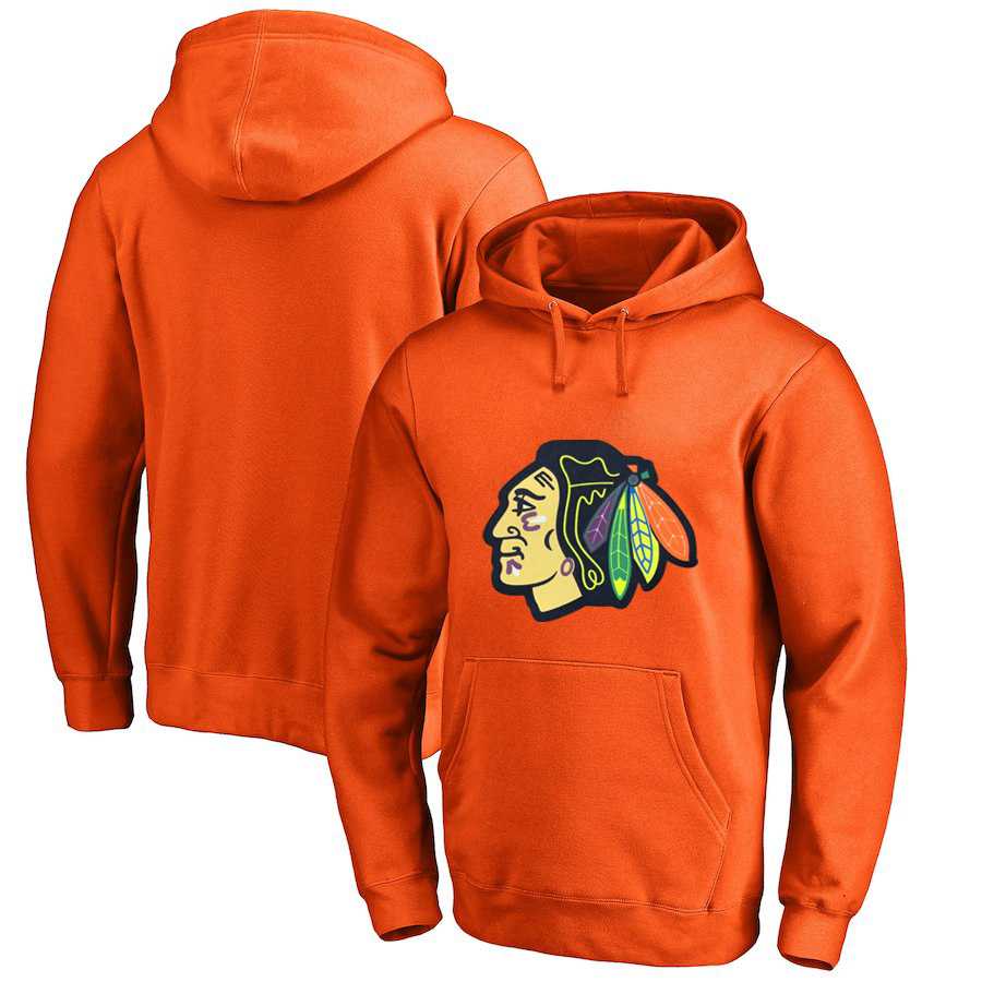 Men's Customized Chicago Blackhawks Orange All Stitched Pullover Hoodie