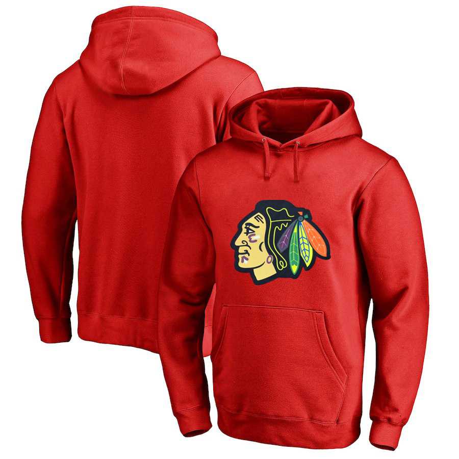 Men's Customized Chicago Blackhawks Red All Stitched Pullover Hoodie