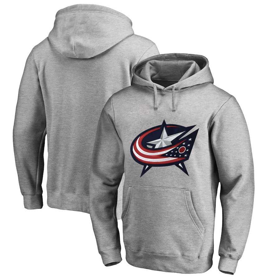Men's Customized Columbus Blue Jackets Gray All Stitched Pullover Hoodie