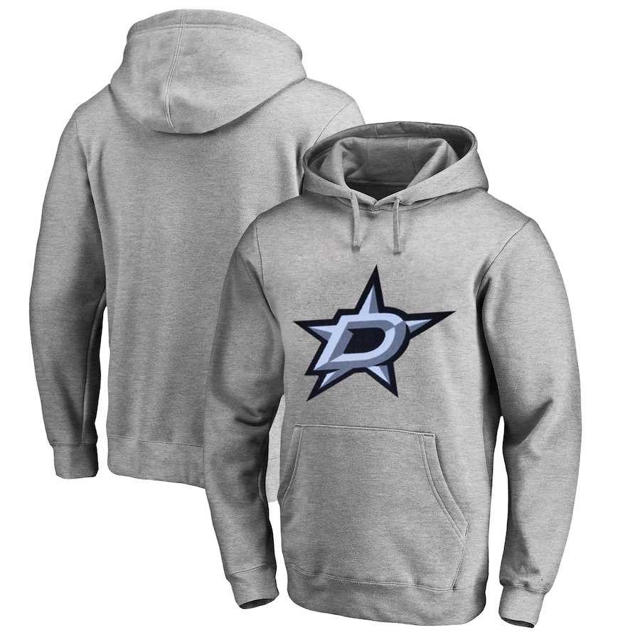 Men's Customized Dallas Stars Gray All Stitched Pullover Hoodie