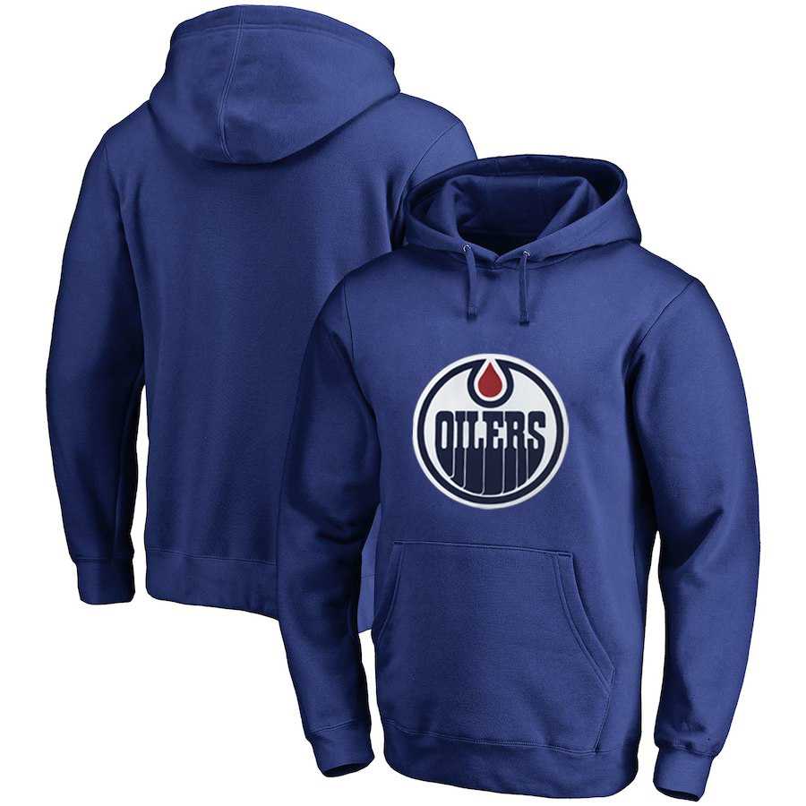 Men's Customized Edmonton Oilers Blue All Stitched Pullover Hoodie