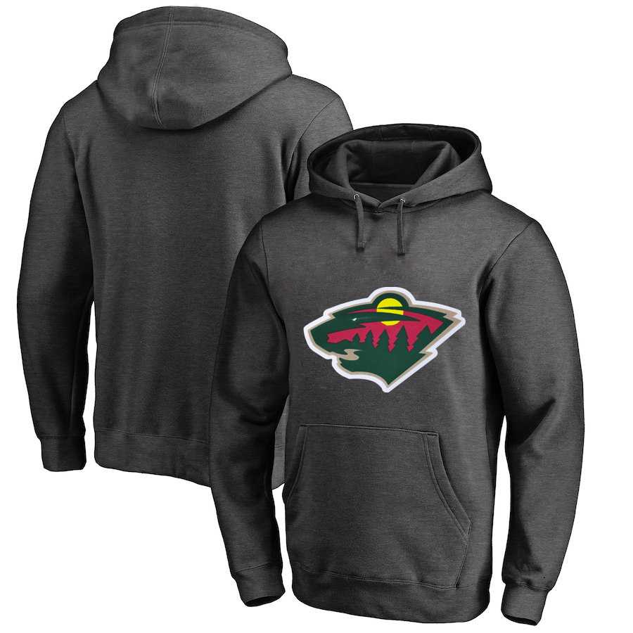 Men's Customized Minnesota Wild Dark Gray All Stitched Pullover Hoodie