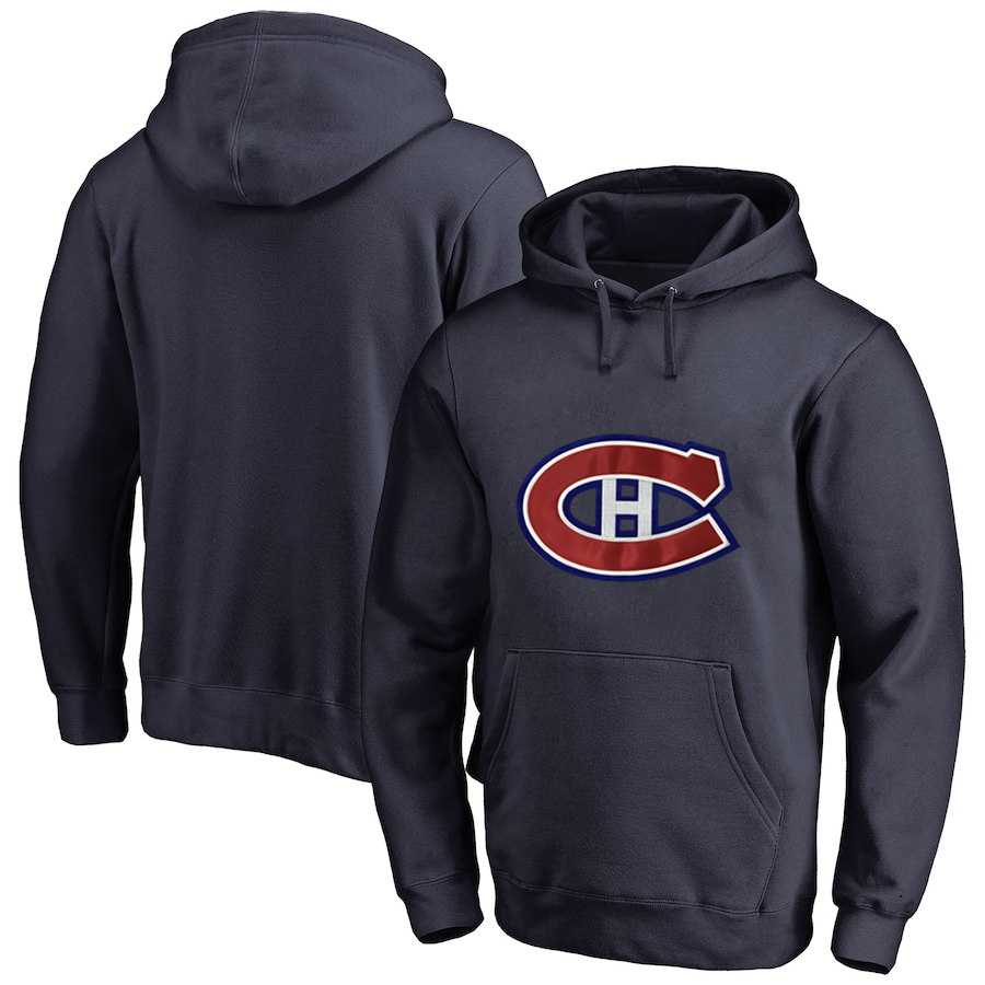 Men's Customized Montreal Canadiens Navy All Stitched Pullover Hoodie