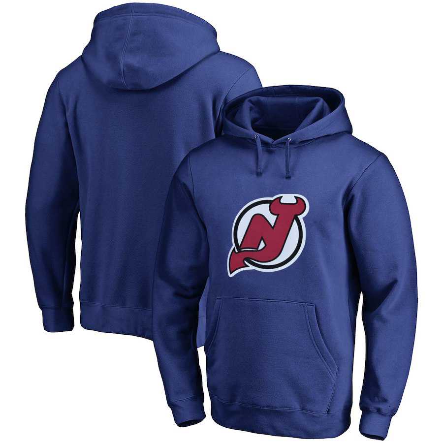 Men's Customized New Jersey Devils Blue All Stitched Pullover Hoodie