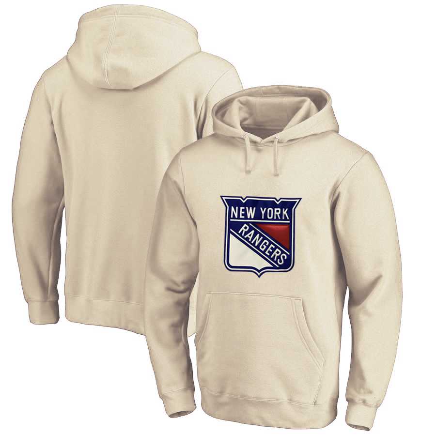 Men's Customized New York Rangers Cream All Stitched Pullover Hoodie