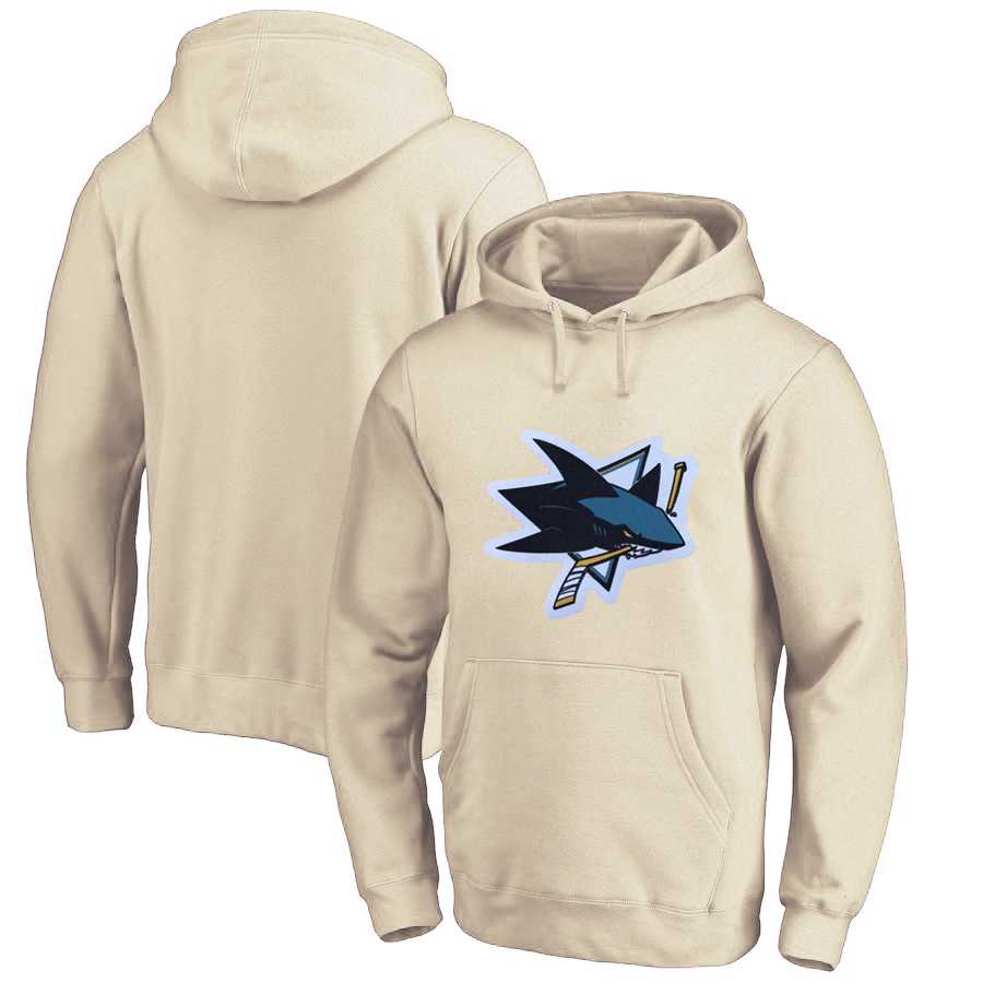 Men's Customized San Jose Sharks Cream All Stitched Pullover Hoodie