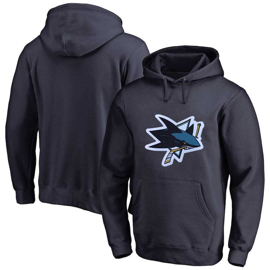 Men's Customized San Jose Sharks Navy All Stitched Pullover Hoodie