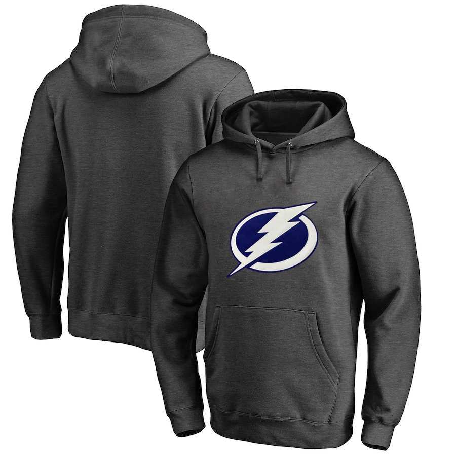Men's Customized Tampa Bay Lightning Dark Gray All Stitched Pullover Hoodie