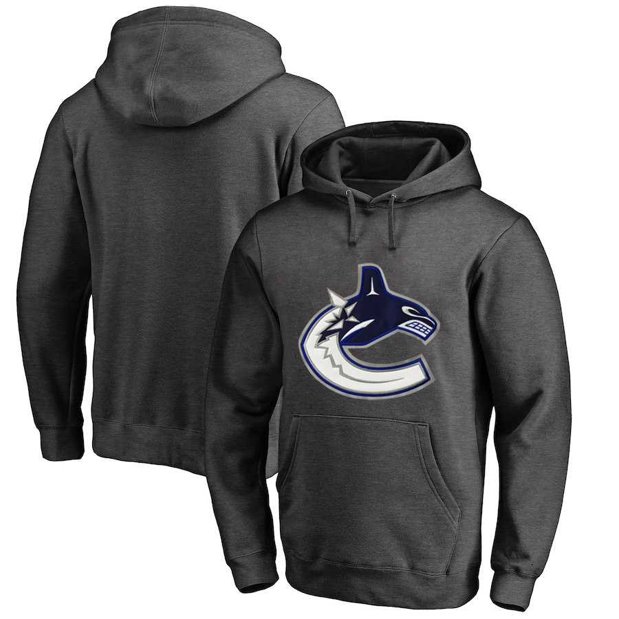 Men's Customized Vancouver Canucks Dark Gray All Stitched Pullover Hoodie