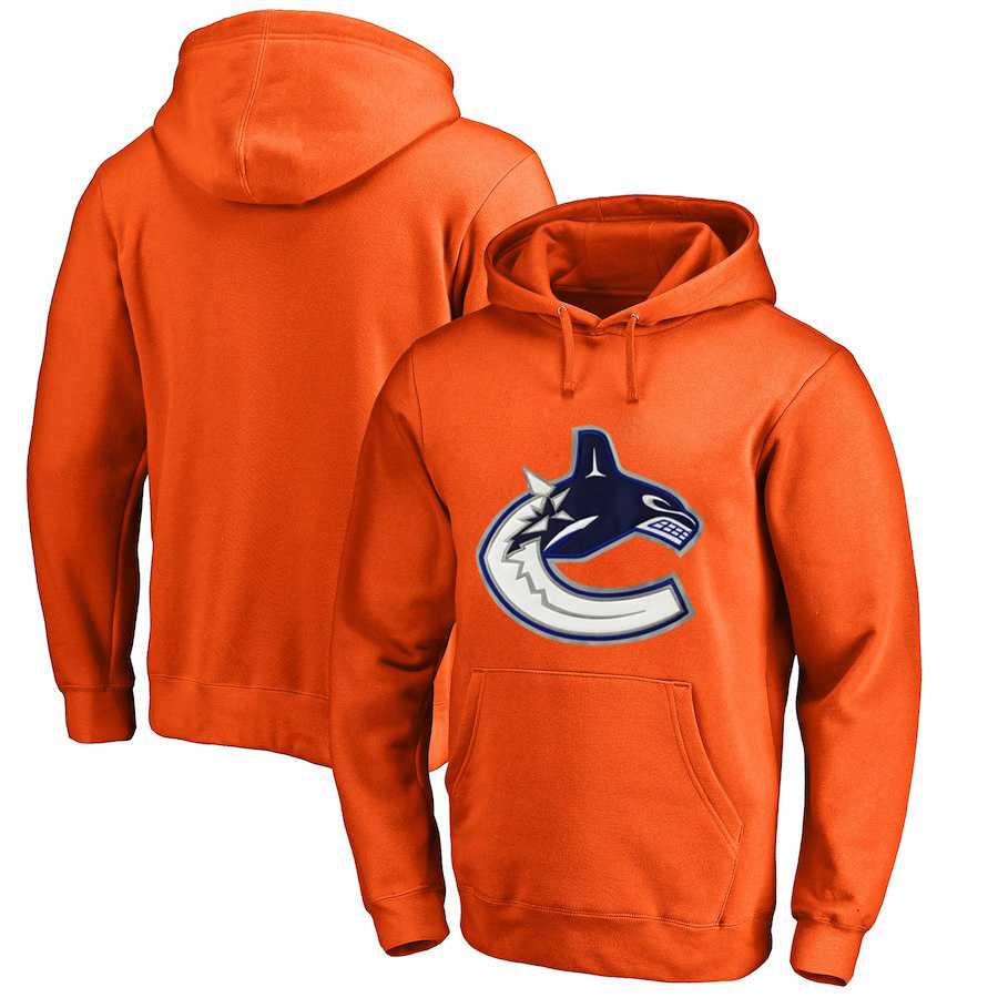 Men's Customized Vancouver Canucks Orange All Stitched Pullover Hoodie