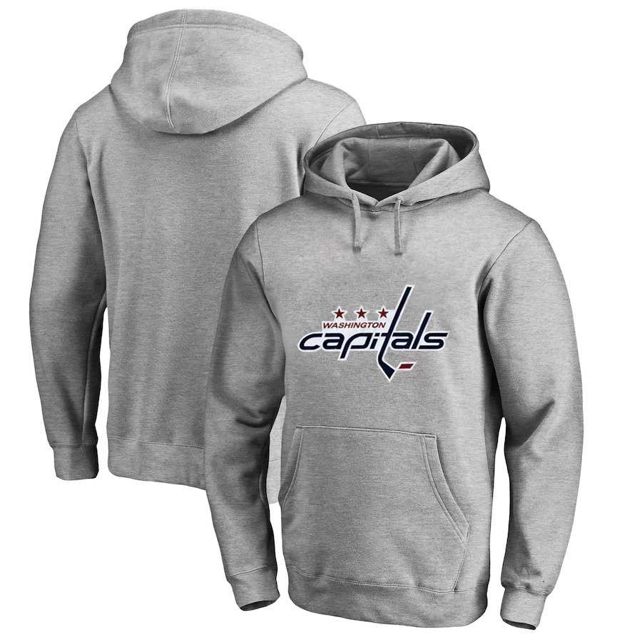 Men's Customized Washington Capitals Gray All Stitched Pullover Hoodie