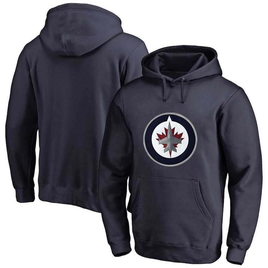 Men's Customized Winnipeg Jets Navy All Stitched Pullover Hoodie