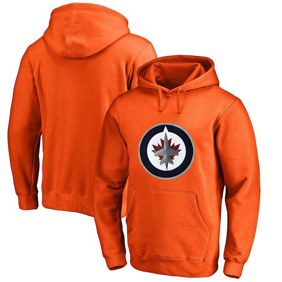 Men's Customized Winnipeg Jets Orange All Stitched Pullover Hoodie