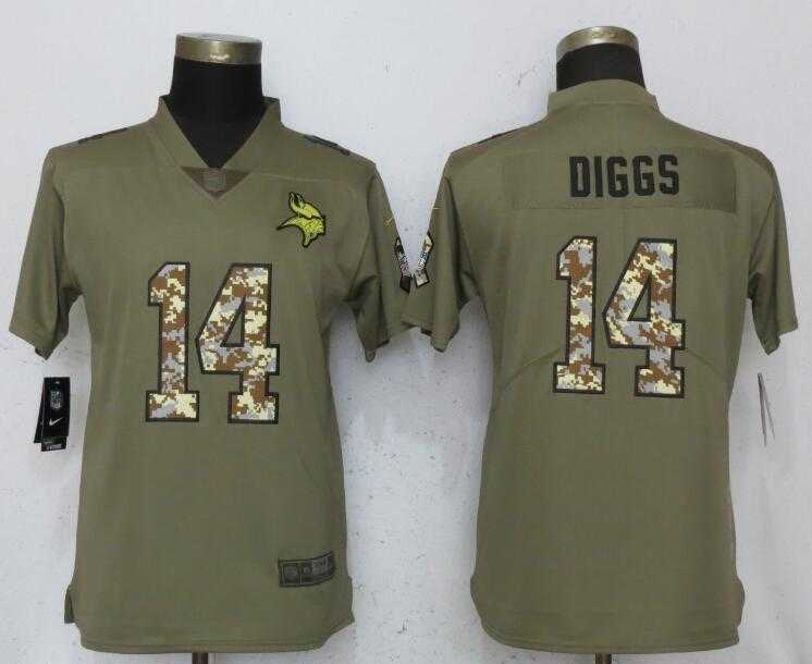 Women Nike Vikings 14 Stefon Diggs Olive Camo Salute To Service Limited Jersey