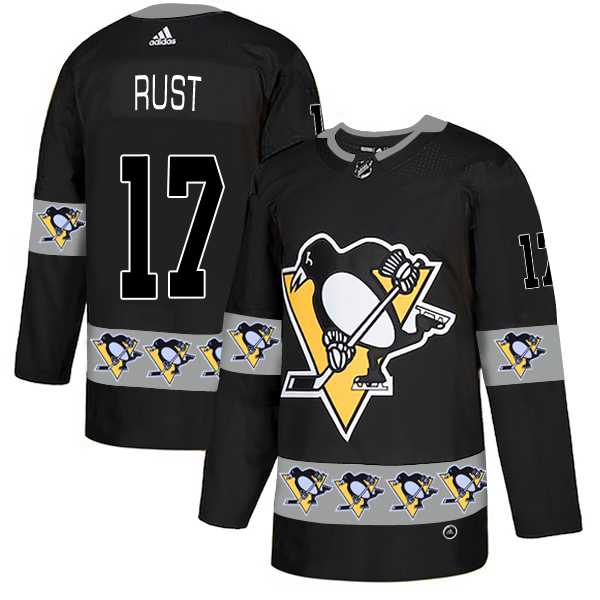 Penguins 17 Bryan Rust Black Team Logos Fashion Adidas Jersey