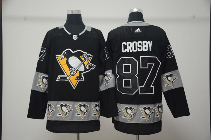 Penguins 87 Sidney Crosby Black Team Logos Fashion Adidas Jersey Xhuo