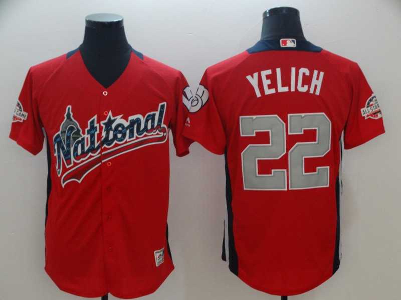 National League 22 Christian Yelich Red 2018 MLB All Star Game Home Run Derby Jersey Sguo