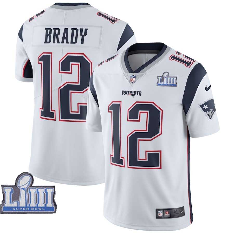 Youth Nike Patriots 12 Tom Brady White 2019 Super Bowl LIII Vapor Untouchable Limited Jersey
