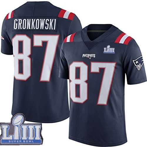 Youth Nike Patriots 87 Rob Gronkowski Navy 2019 Super Bowl LIII Color Rush Limited Jersey