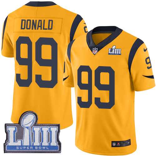 Youth Nike Rams 99 Aaron Donald Gold 2019 Super Bowl LIII Color Rush Limited Jersey