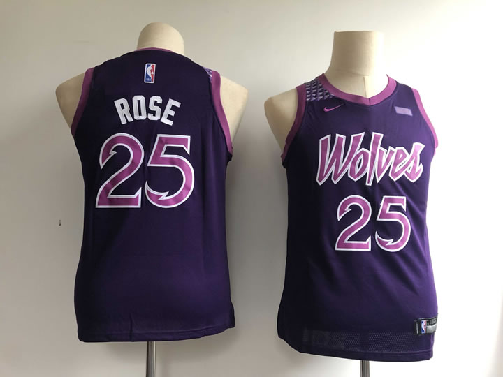 Youth Timberwolves 25 Derrick Rose Purple 2018-19 City Edition Nike Swingman Jersey