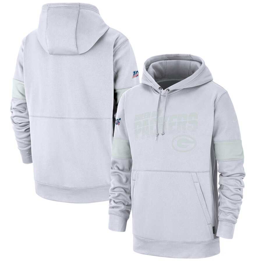 Green Bay Packers Nike NFL 100TH 2019 Sideline Platinum Therma Pullover Hoodie White