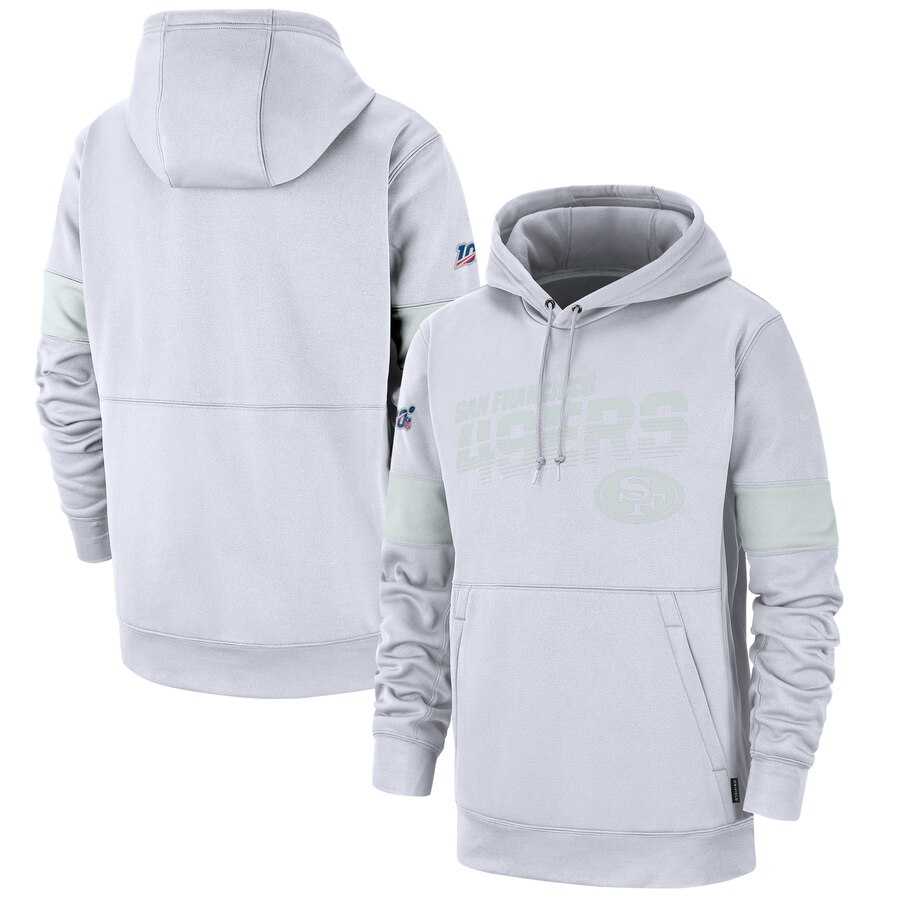 San Francisco 49ers Nike NFL 100TH 2019 Sideline Platinum Therma Pullover Hoodie White