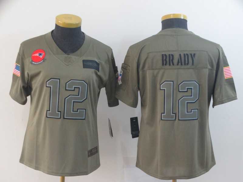Women Nike Patriots 12 Tom Brady 2019 Olive Salute To Service Limited Jersey