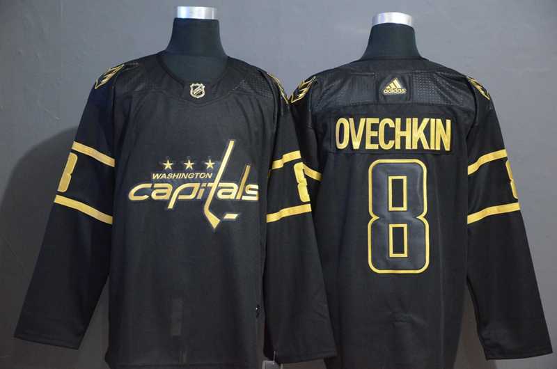 Capitals 8 Alexander Ovechkin Black Gold Adidas Jersey Dzhi