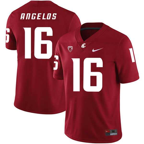 Washington State Cougars 16 Aaron Angelos Red College Football Jersey Dzhi